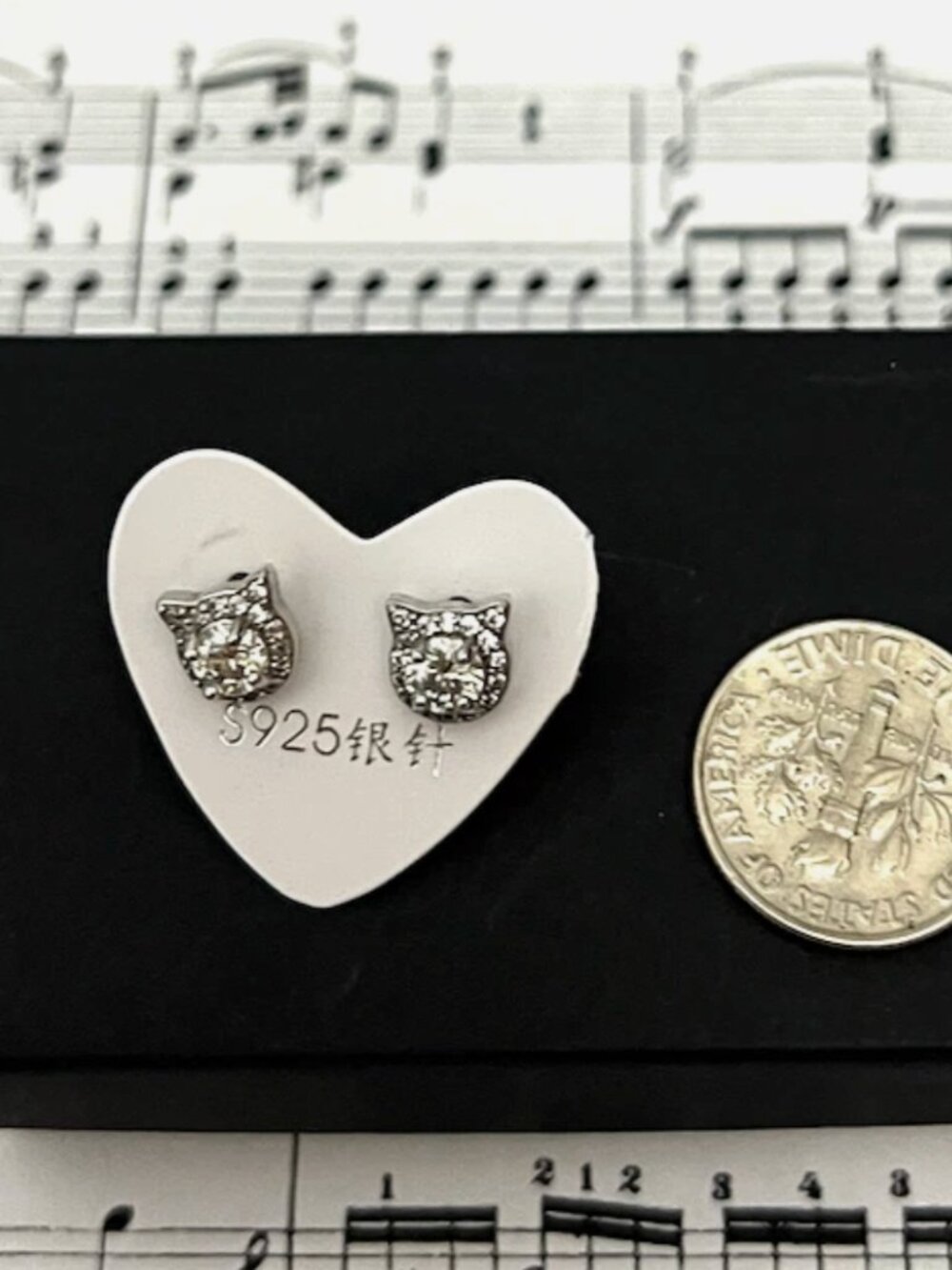 925 Sterling Silver Cat Head Stud Earrings CZ Sparkle Cute Kitty Jewelry